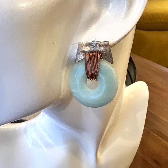 Artisan Stone and Copper Mixed Media Earrings - Picture 7 of 7